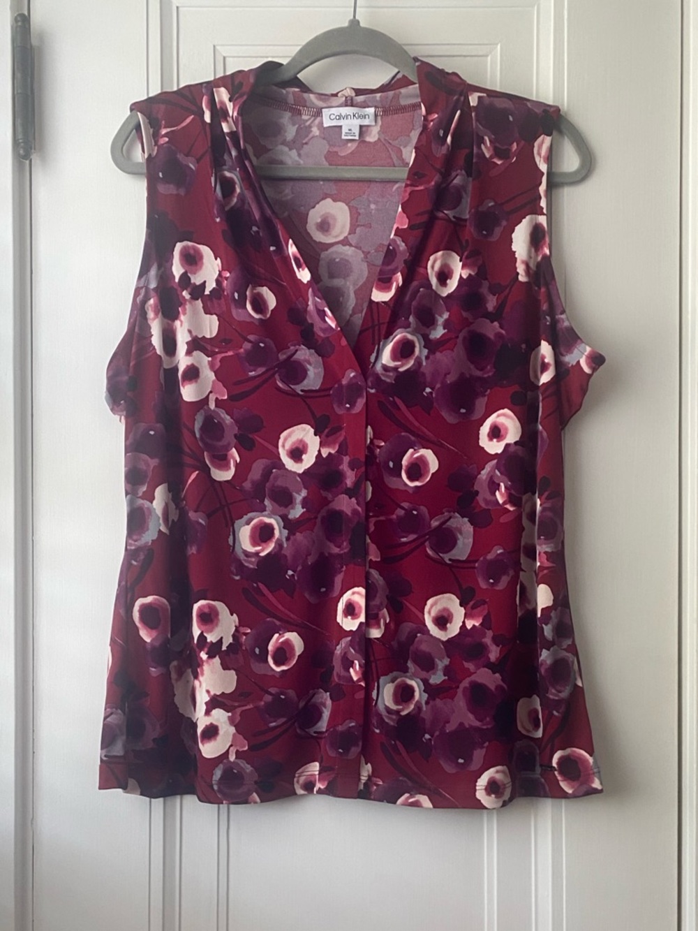 Calvin Klein abstract floral maroon sleeveless top XL